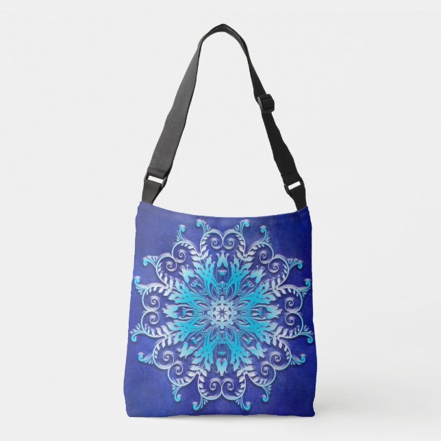 Blue floral mandala on grunge background. crossbody bag (Front)