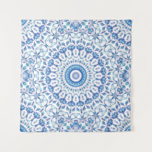 Blue Floral Mandala Tapestry