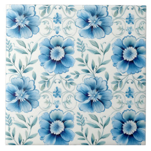Blue Floral Mediterrean Elegant Ceramic Tile