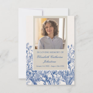 Blue Floral Memorial Funeral Prayer Photo Card