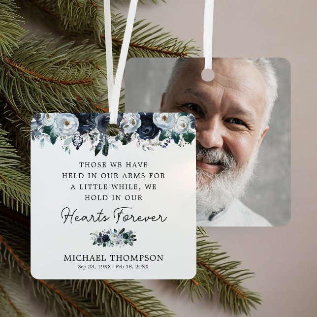 Blue Floral Memorial Photo Keepsake Metal Tree Decoration (Creator Uploaded)