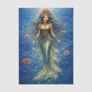 Blue Floral Mermaid of the Sea Full Body Tissue Paper