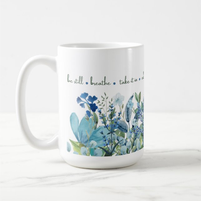Blue Floral 'Mindful Blooms' Mug (Left)