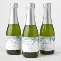 Blue Floral Mini Sparkling Wine Label, Bridal Show
