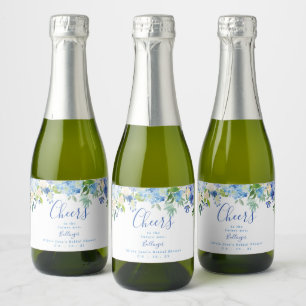 Blue Floral Mini Sparkling Wine Label, Bridal Show Label