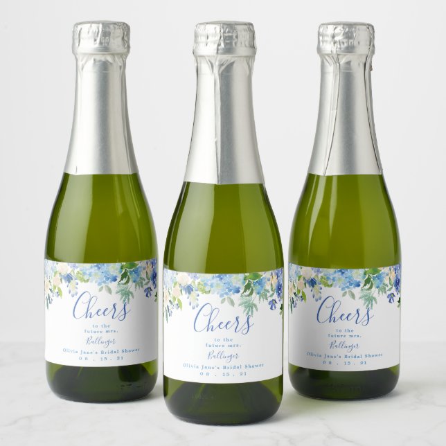 Blue Floral Mini Sparkling Wine Label, Bridal Show Label (Bottles)