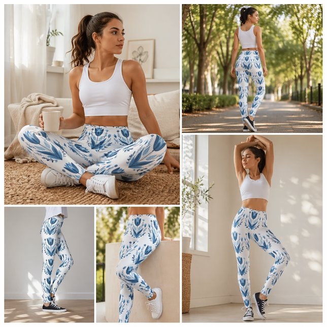 Blue Floral Minimalist Aesthetic Leggings (Creator Uploaded)