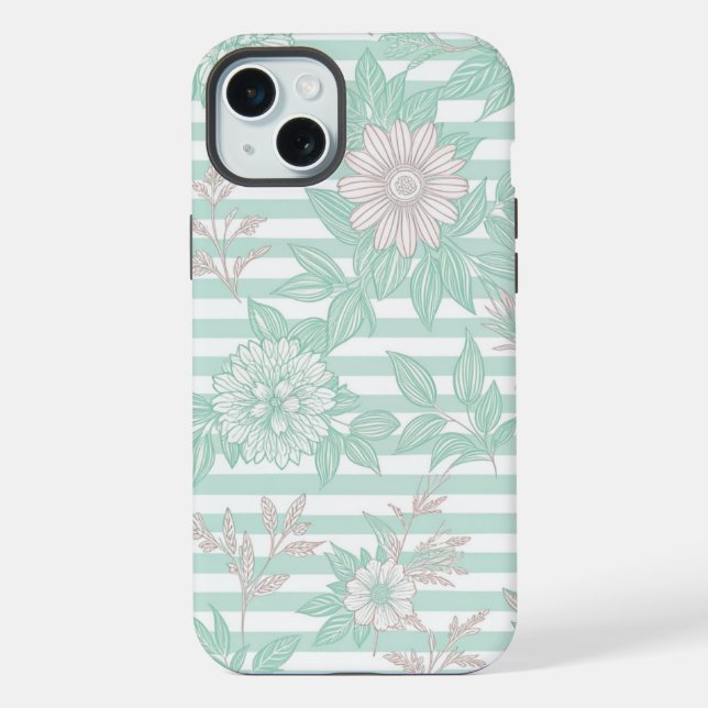 Blue Floral Minimalist iPhone Case (Back)