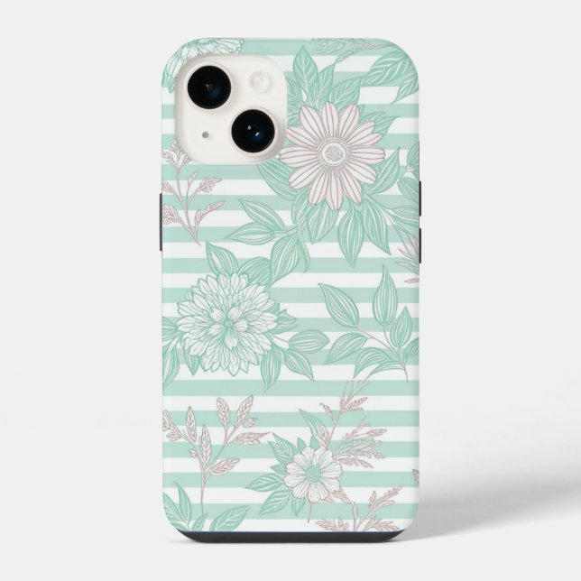 Blue Floral Minimalist iPhone Case (Back)