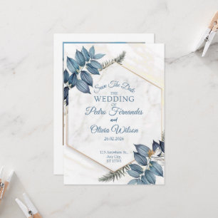 Blue Floral Minimalist Save The Date Wedding Invitation