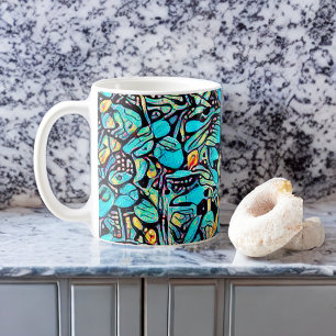 Blue Floral Modern Art Cup