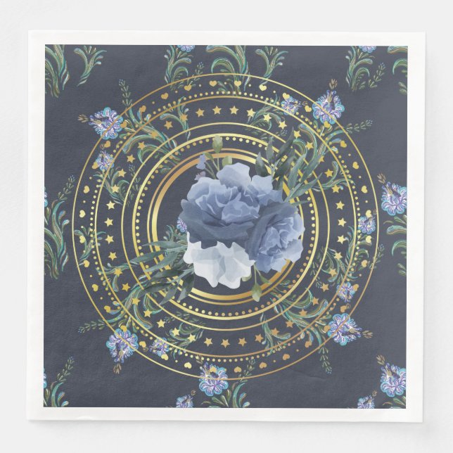 Blue Floral Modern Vintage Napkin (Front)