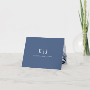 Blue Floral Monogram Couple Initials Personalised Note Card