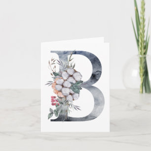 Blue Floral Monogram Initial B Card