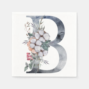 Blue Floral Monogram Initial B Napkin
