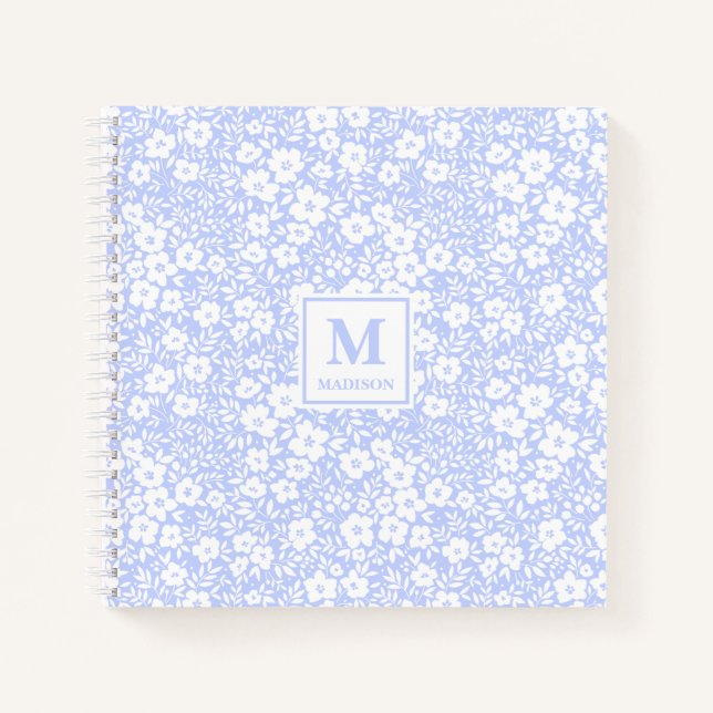 Blue Floral Monogram Notebook Journal (Front)