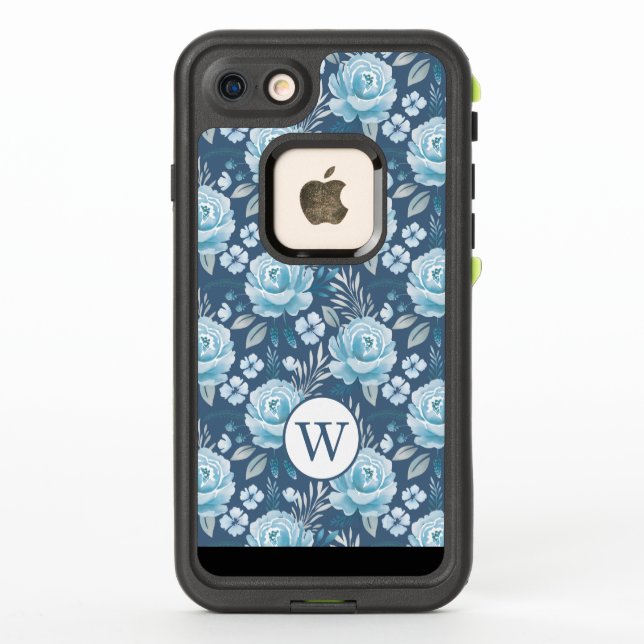 Blue Floral Monogram Vintage LifeProof iPhone Case (Back)