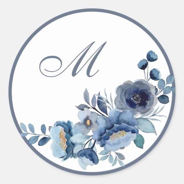 Blue floral Monogram Wedding Envelope Seals (Front)