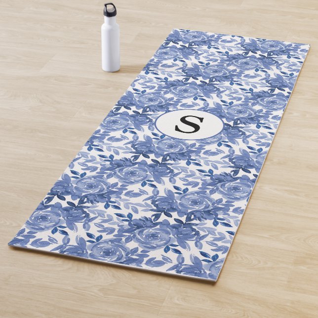 Blue Floral Monogram  Yoga Mat (In Situ)