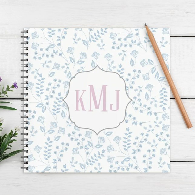Blue Floral Monogrammed Custom Personalised Notebook (Creator Uploaded)