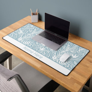 Blue Floral Monogrammed Desk Mat