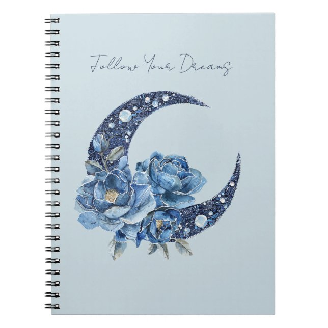 Blue Floral Moon Notebook (Front)