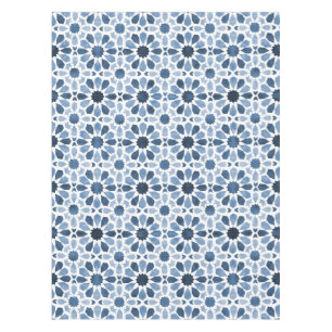 Blue Floral Moroccan Tile Pattern Tablecloth