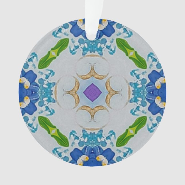 Blue Floral Mosaic Acrylic Ornament (Front)