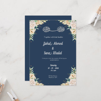Blue Floral muslim wedding invitation Editable