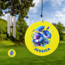 Blue Floral Name Monogram on yellow |