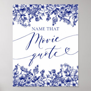 Blue Floral Name That Movie Quote Shower Game Sign