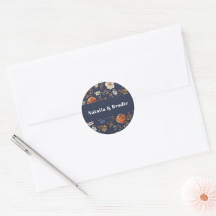 Blue Floral Named Wedding Envelope Seal