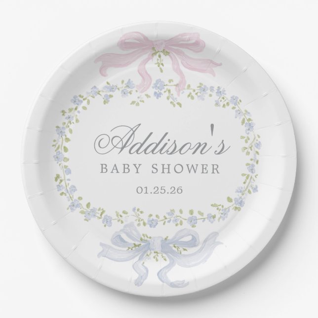 Blue Floral Napkins Paper Plate (Front)