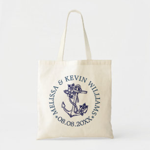 Blue Floral Nautical Boat Anchor Wedding Gifts Tote Bag