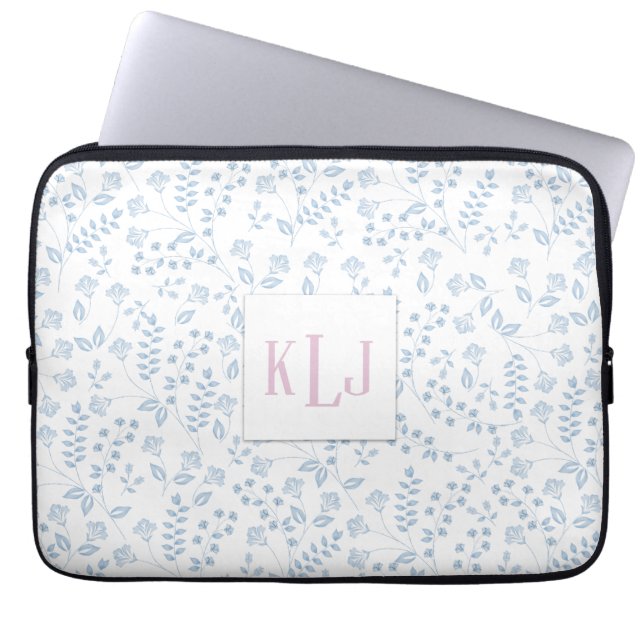 Blue Floral Neoprene Laptop Sleeve 13 inch (Front)
