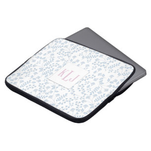 Blue Floral Neoprene Laptop Sleeve 15 inch