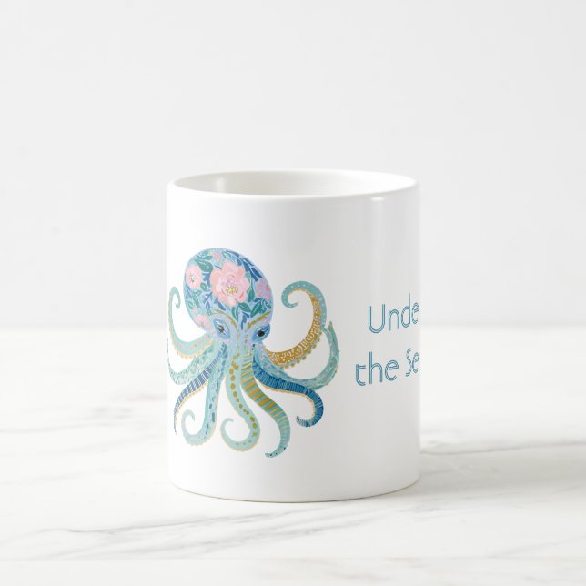 Blue Floral Octopus Coffee Mug (Center)