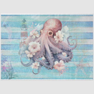 Blue Floral Octopus Decoupage Paper: Nautical  Tissue Paper