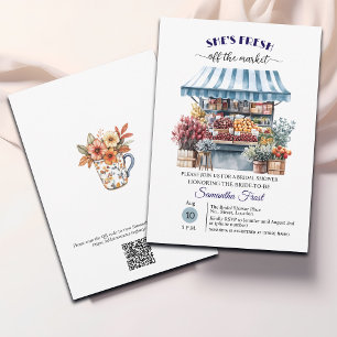 Blue Floral Off the Market QR Code Bridal Shower Invitation