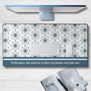 Blue Floral Office Chic Aspirational Desk Mat