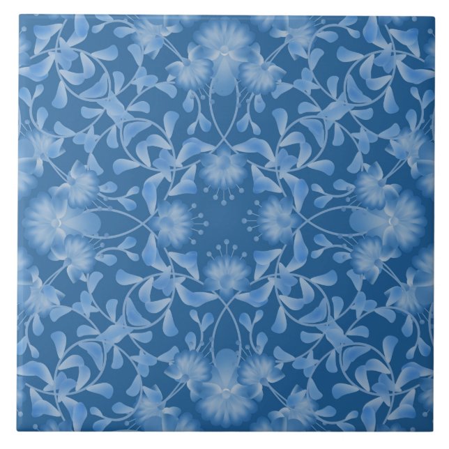 Blue, floral, ornament , folk ceramic tile (Front)