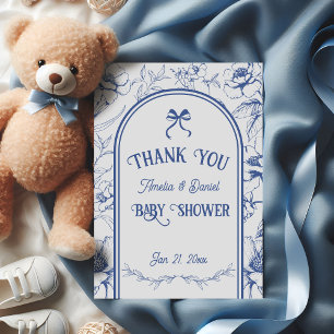 Blue Floral Ornament Vintage Baby Shower Flower Thank You Card
