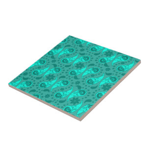 Blue Floral Paisley Ceramic Tile