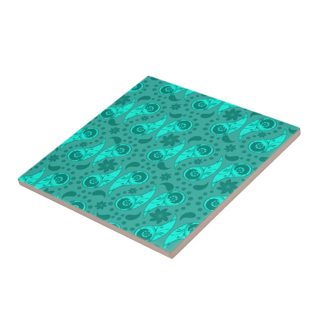 Blue Floral Paisley Ceramic Tile (Side)