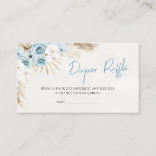 Blue Floral Pampas Grass Baby Shower Diaper Raffle Enclosure Card
