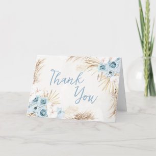 Blue Floral Pampas Grass Baby Shower Thank You Card
