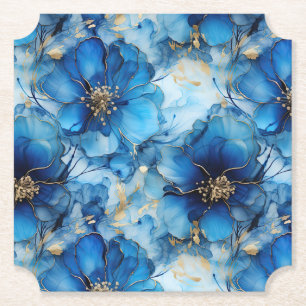 Blue floral paper coasters