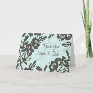 Blue Floral Parents Wedding Day Thank You Card
