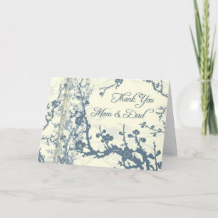 Blue Floral Parents  Wedding Day Thank You Card