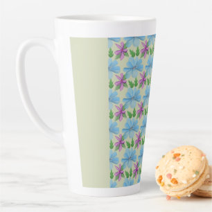 Blue Floral Pattern Aesthetic Watercolor Flower Latte Mug